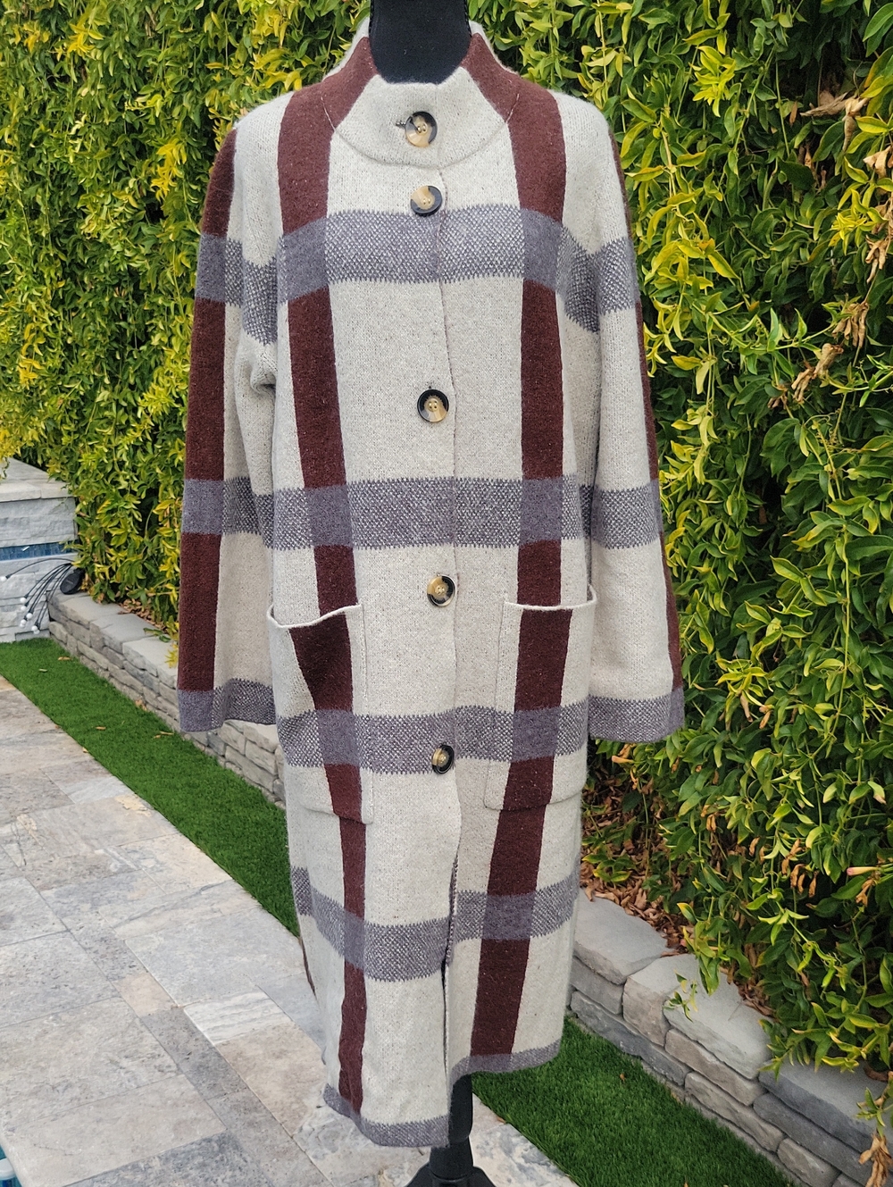 Plaid Long Button Down Sweater Cardigan/ Jacket L